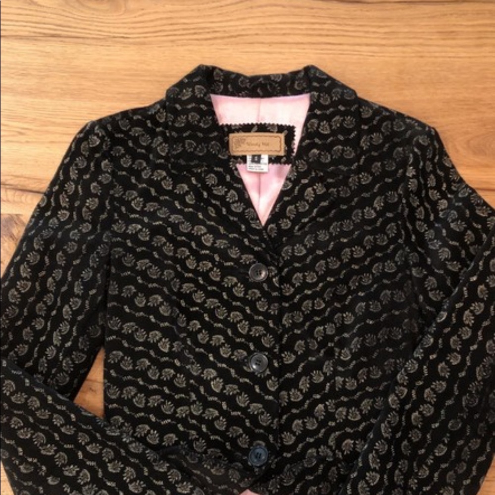 Vintage Leather Jacket and Skirt. Black with white print. Pink Silk Lining.